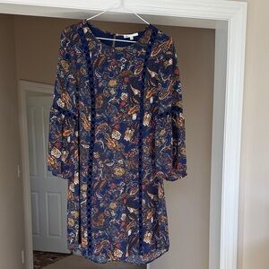 DR2 Floral Paisley Mini Dress with Bell Sleeves